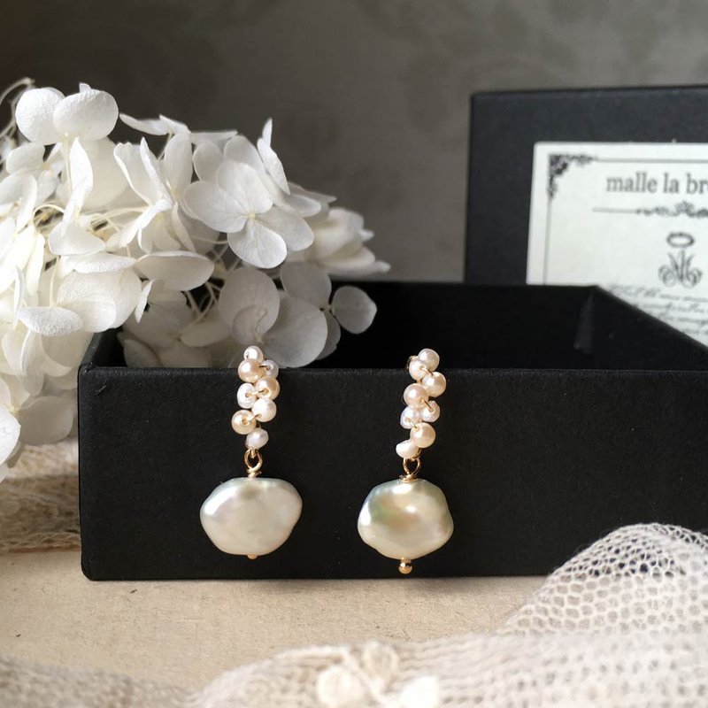 14kgf Freshwater Keshi Pearl Petit Hoop Earrings OR Ear Clip - 耳环/耳夹 - 宝石 白色
