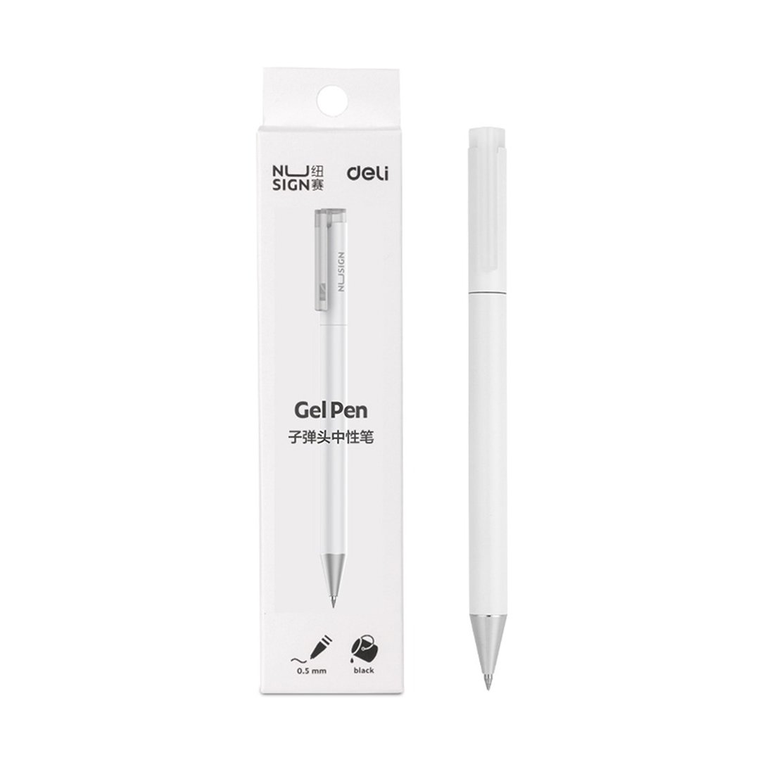 得力Deli NU SIGN旋转中性笔/NS554/白杆黑芯/0.5mm - 圆珠笔/中性笔 - 塑料 白色