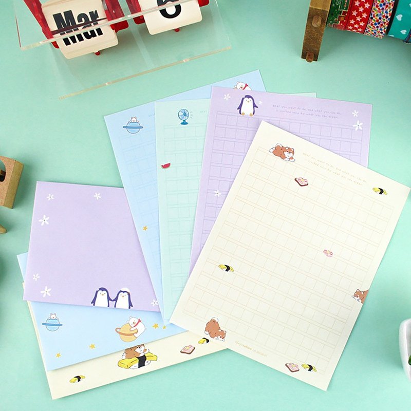 Chuyu 信套组/信封+信纸+贴纸/手写信笺/2组入 - 信封/信纸 - 纸 多色