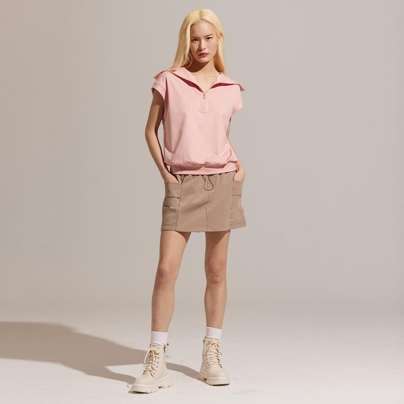 【宝特瓶纱】台湾制REBOOT动能-口袋工装裤裙-大地可可 - 女装短裤 - 聚酯纤维 咖啡色