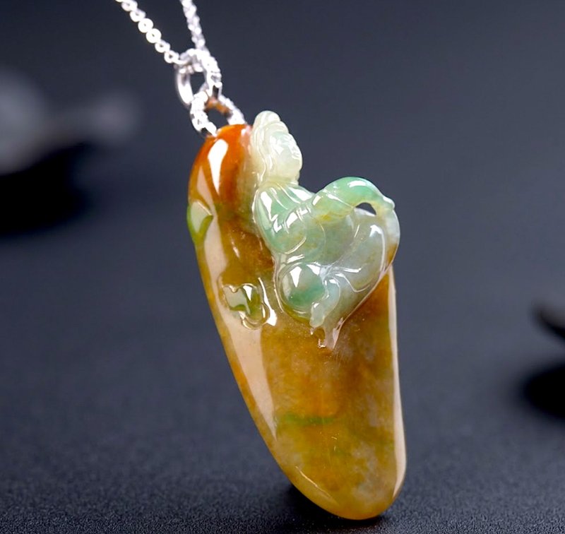 老三彩翡翠观音菩萨项链 18K 金钻石 | 天然缅甸玉翡翠 A 货 | 送礼 - 项链 - 玉石 多色