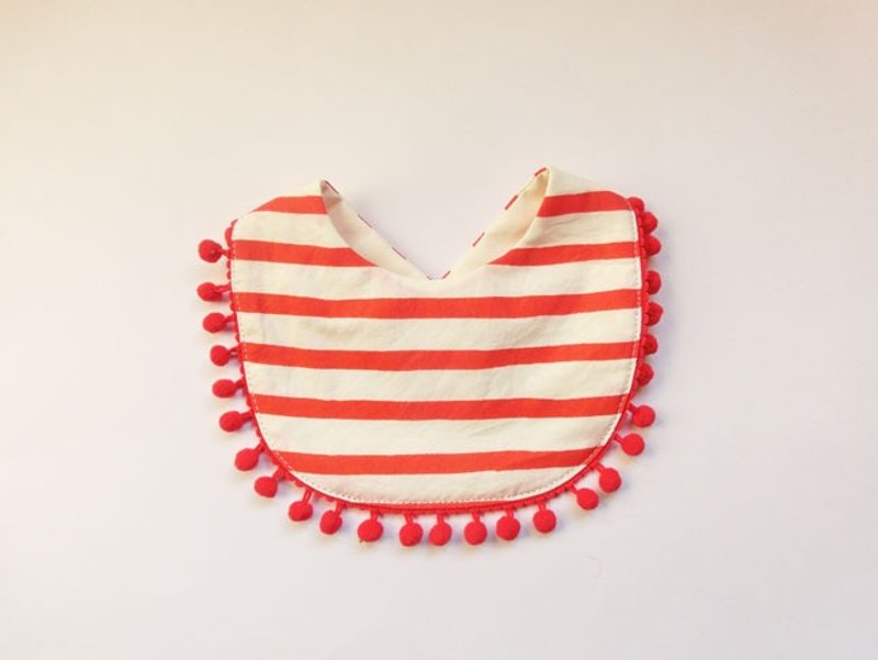 Organic Cotton Bib / Borders red and white - 围嘴/口水巾 - 棉．麻 红色