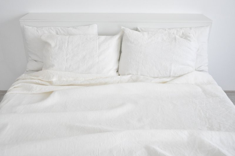 White linen sheet set / Flat+fitted sheet+2 pillowcases / White bedding - 寝具 - 亚麻 白色