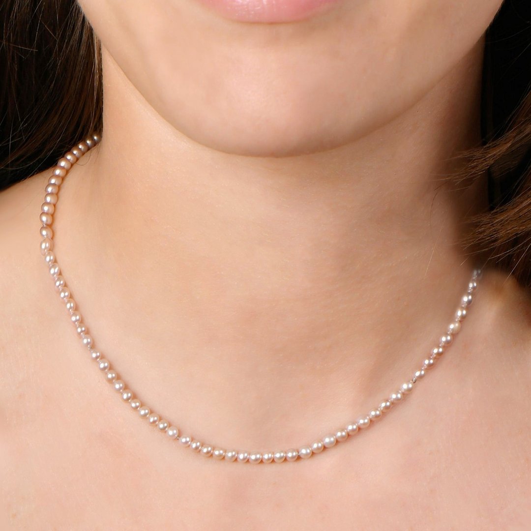 Little Pearl-18K黄金配 粉红色 3-4mm 养殖淡水珍珠  颈链【换季 - 项链 - 珍珠 黑色