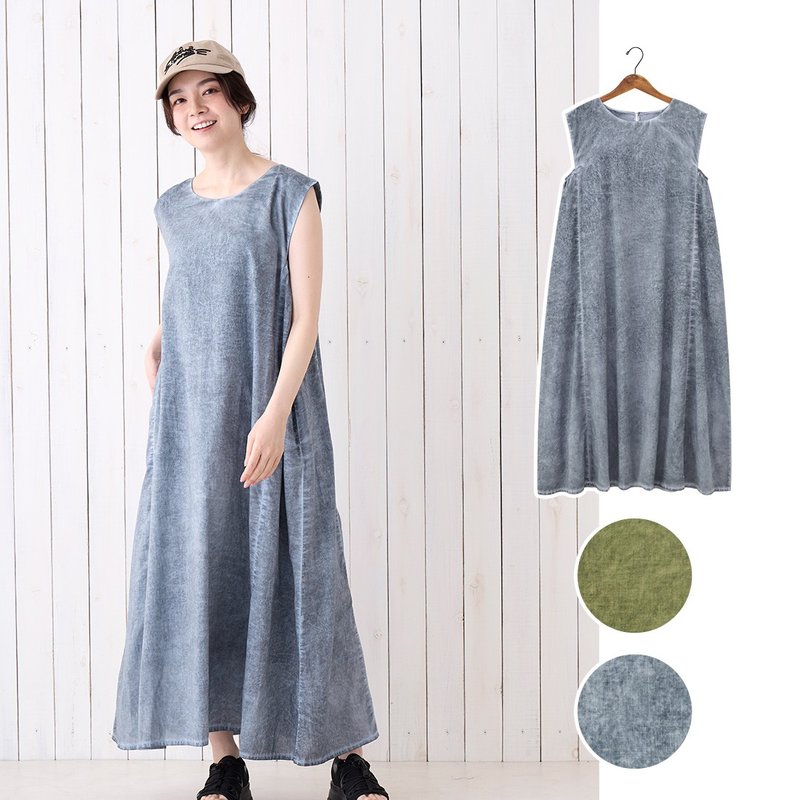 【预订】印度制 复古风染制背心连身裙 - 女装上衣 - 棉．麻 灰色