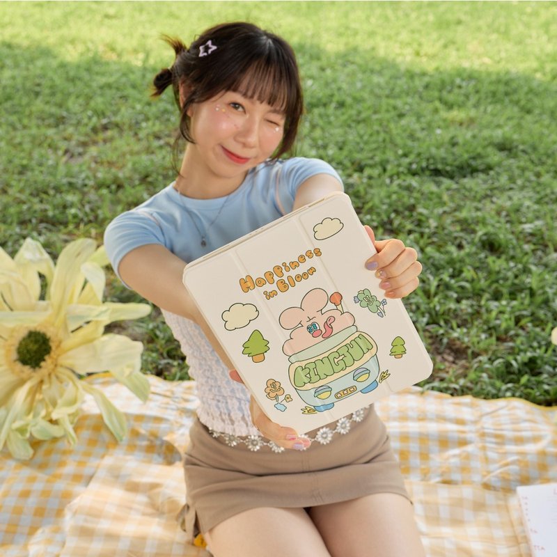KINGJUN蠢兔探险趣强悍磁吸iPad三折/Y折保护壳 - 平板/电脑保护壳 - 塑料 多色