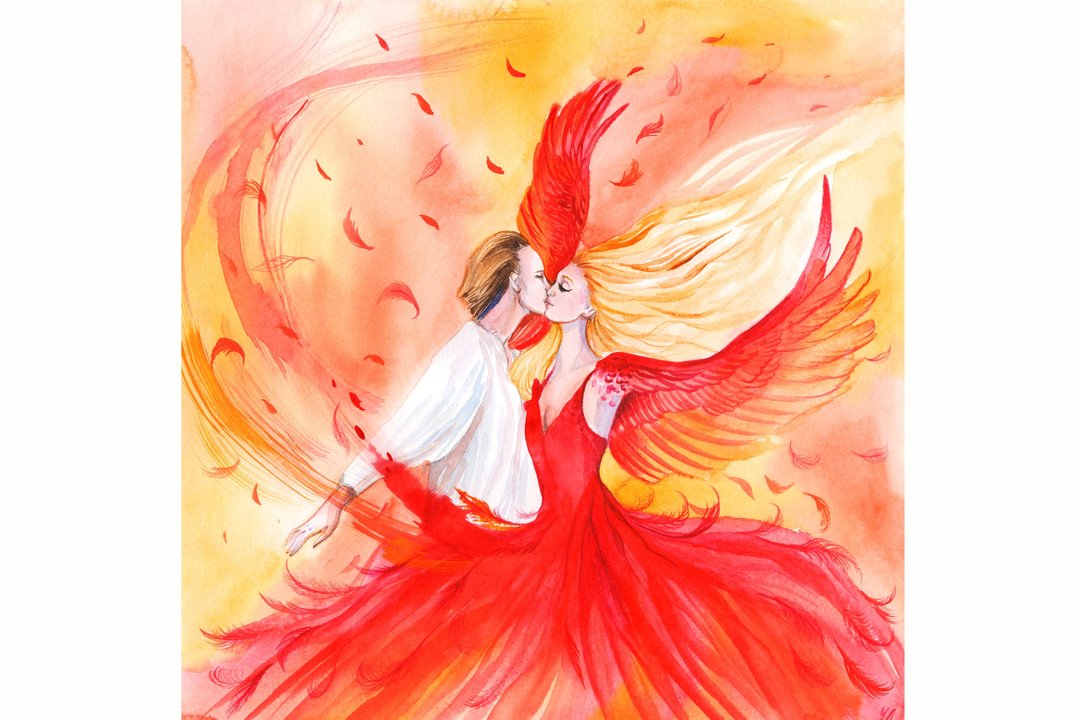 凤凰画爱好者原画男女水彩作品 - 墙贴/壁贴 - 纸 橘色