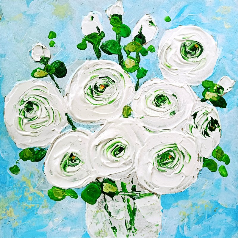 牡丹画花卉油画花卉牡丹原创艺术（19cm*19cm） - 墙贴/壁贴 - 其他材质 蓝色