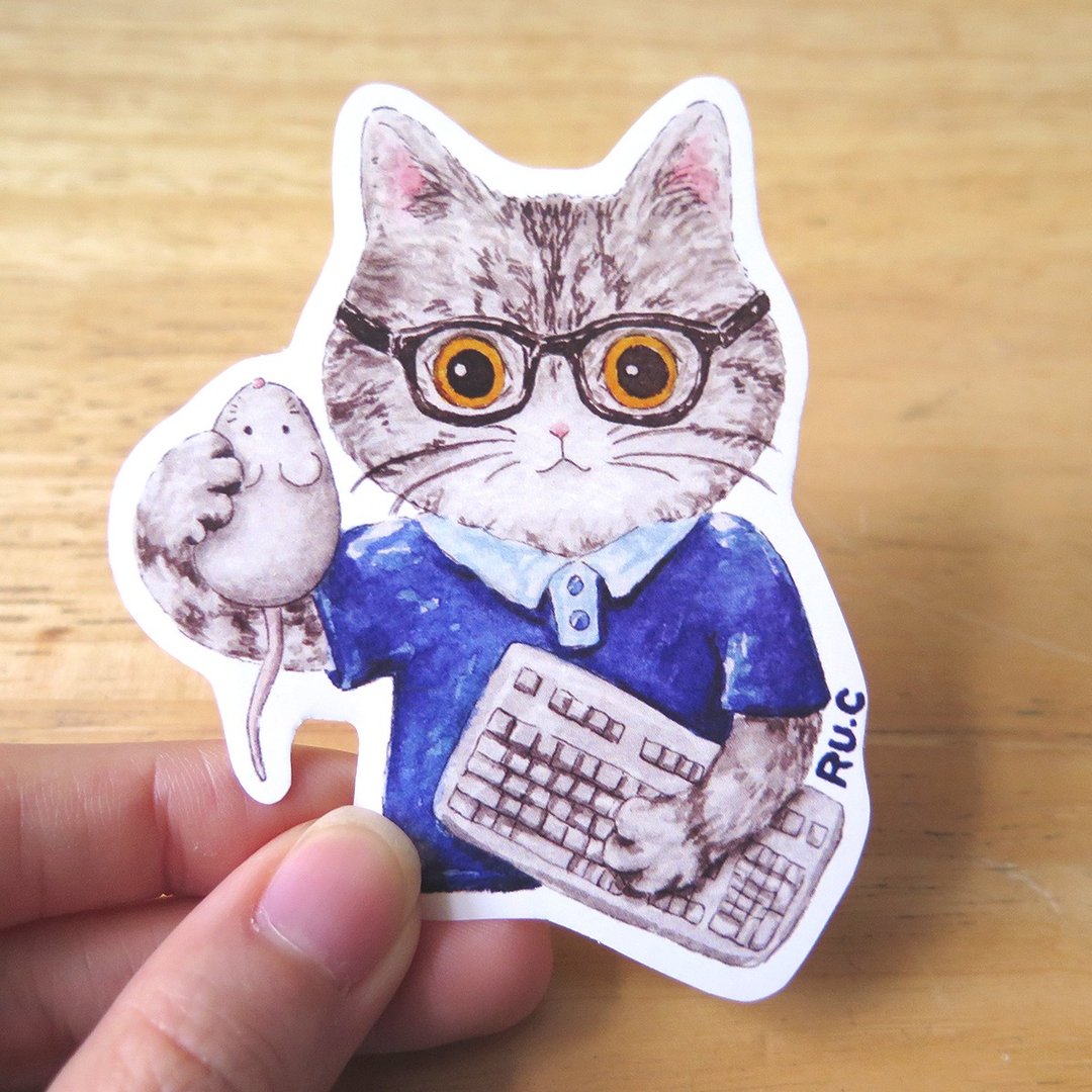 我的志愿: 猫猫电脑工程师 贴纸 - 贴纸 - 纸 多色