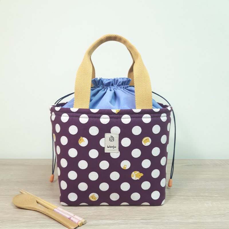 保温便当袋 / 束口手提袋 / 便当袋 / 随身手提袋 / 柴柴点点(紫) - 手提包/手提袋 - 棉．麻 紫色