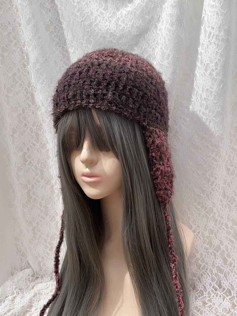 森林渐层耳罩帽 ,手工编织林地风钩针耳罩毛帽 - 帽子 - 其他材质 卡其色