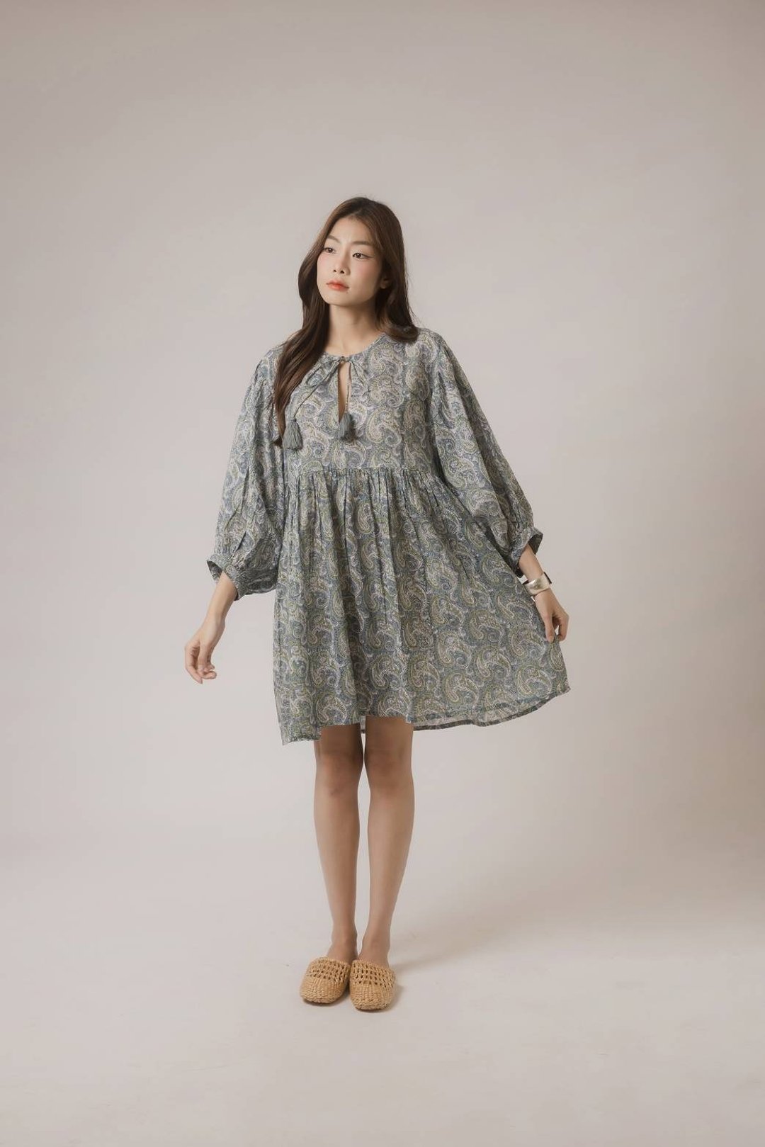 Bella Mini Dress 100% Cotton Hand-block Printed Fabric Made in India - 洋装/连衣裙 - 棉 