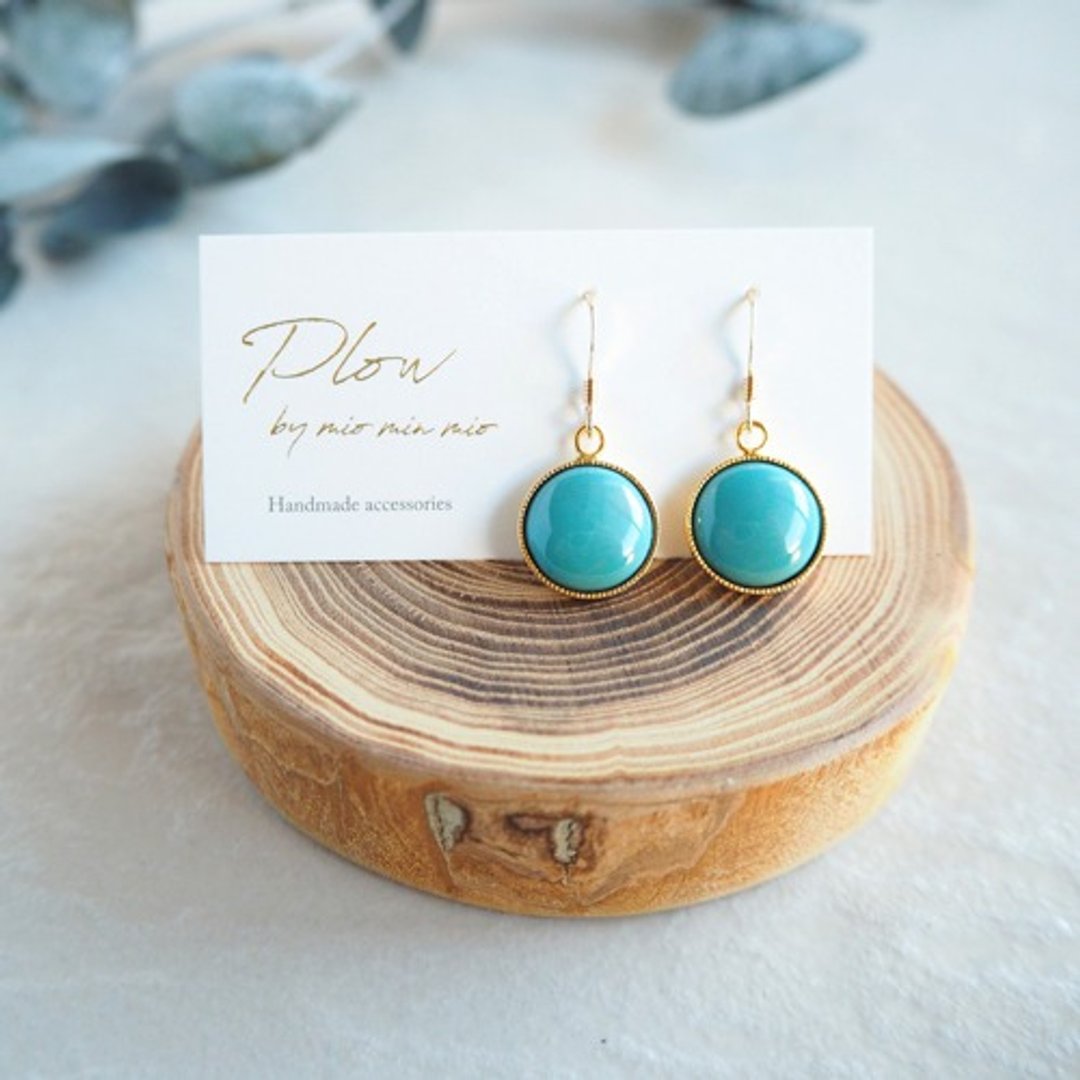 14kgf Mini Circle Earrings ~ Blue ~ - 耳环/耳夹 - 玻璃 