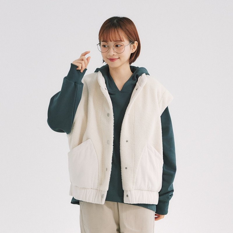 【Simply Yours】羊羔毛拼接背心 白F - 女装背心 - 棉．麻 白色