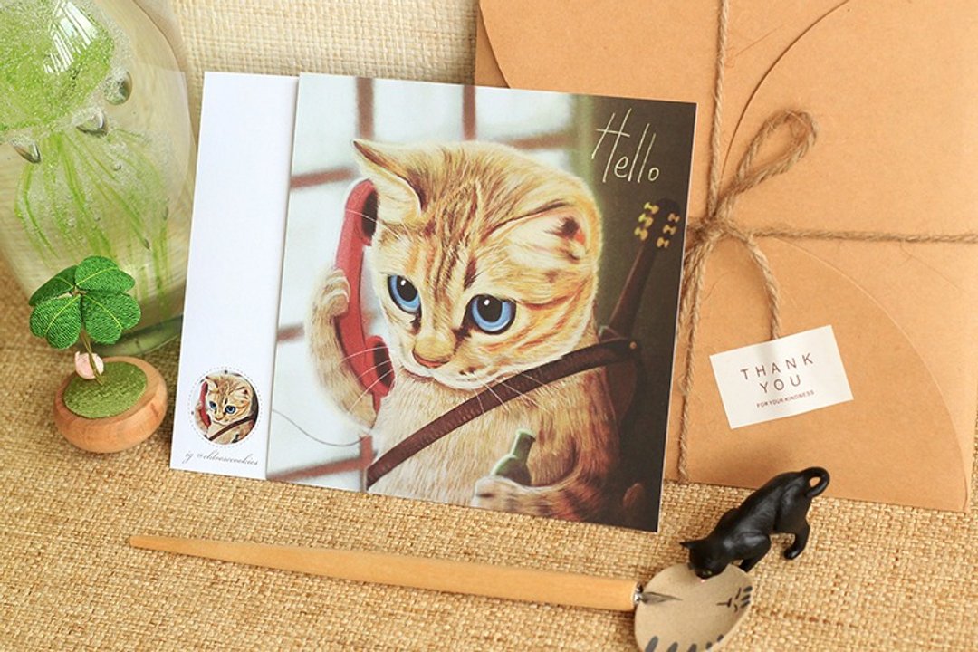 Hello - 复古猫明信片 - 卡片/明信片 - 纸 咖啡色