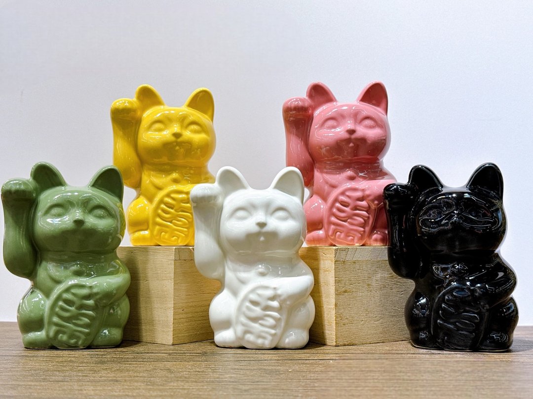 【雅致聚福】日本常滑招财猫YOU-NEKO 4号  一组五只 - 摆饰 - 瓷 多色