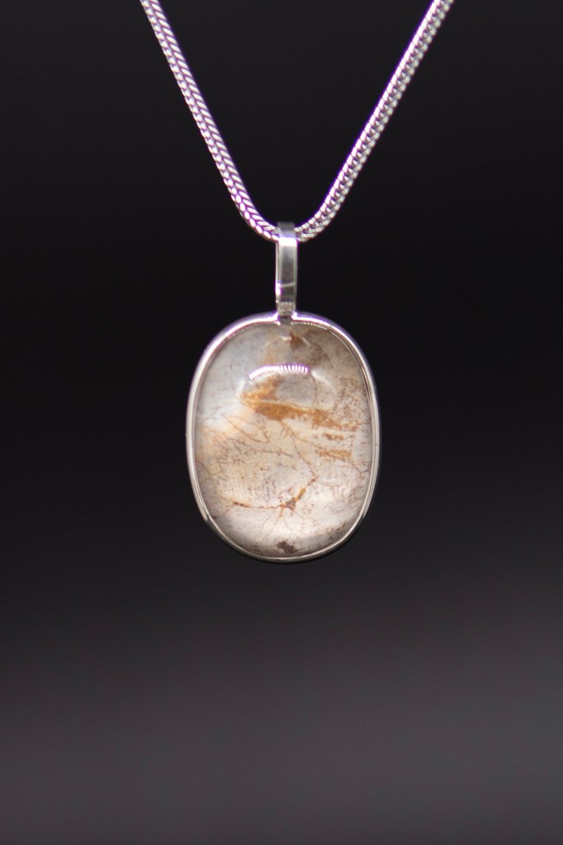 白水晶 银砂云母 手工银镶嵌银项链 缓解失眠 愤怒 紧张 - 项链 - 水晶 