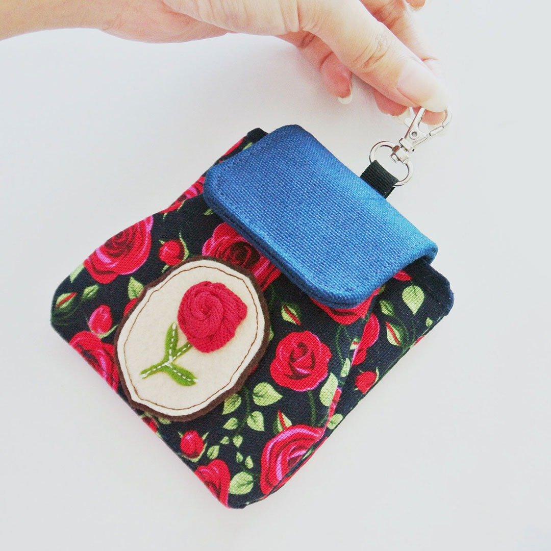 Mini Backpack Coin Purse, Small Coin Pouch - English Rose - 零钱包 - 棉 黑色