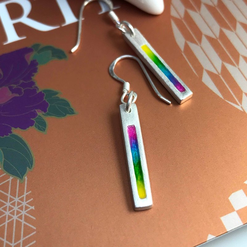 夏日彩虹 - 纯银耳环 耳勾  UV树脂 - 耳环/耳夹 - 纯银 多色