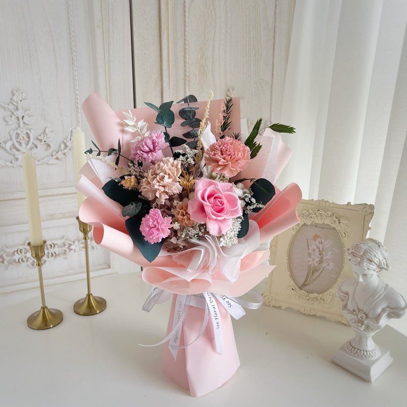 SEE Floral Design 母亲节康乃馨永生花-玫瑰粉不凋康奶馨花束(L) - 干燥花/捧花 - 植物．花 