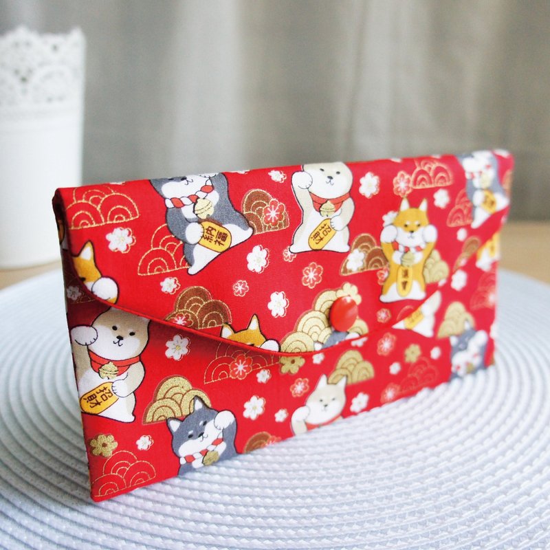 Lovely【烫金招财纳福柴犬红包袋、存折套、现金收纳袋】红 - 红包/春联 - 棉．麻 红色