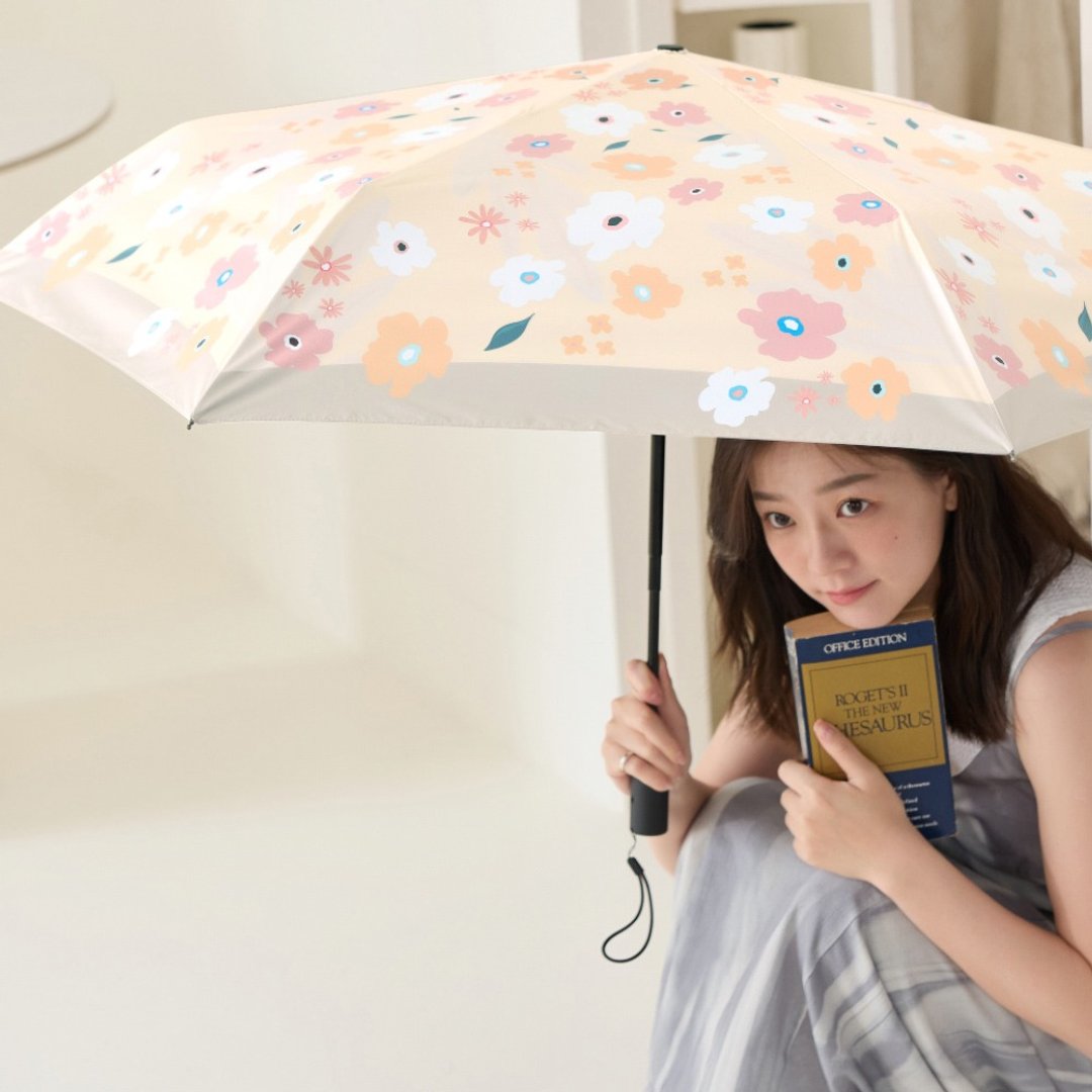 【rento】防晒黑胶安全自动伞-缤纷花舞(粉橘) - 雨伞/雨衣 - 防水材质 橘色