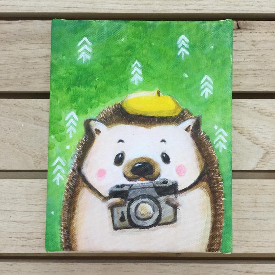小画框原画 爱拍照的‘ 刺猬先生’｜动物的日常系列｜ - 海报/装饰画/版画 - 其他材质 黄色
