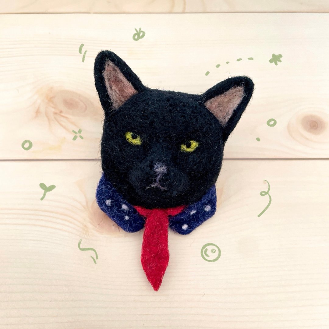 【只有一件】羊猫毡 / 黑猫 / 胸针 / 别针 / - 胸针 - 羊毛 