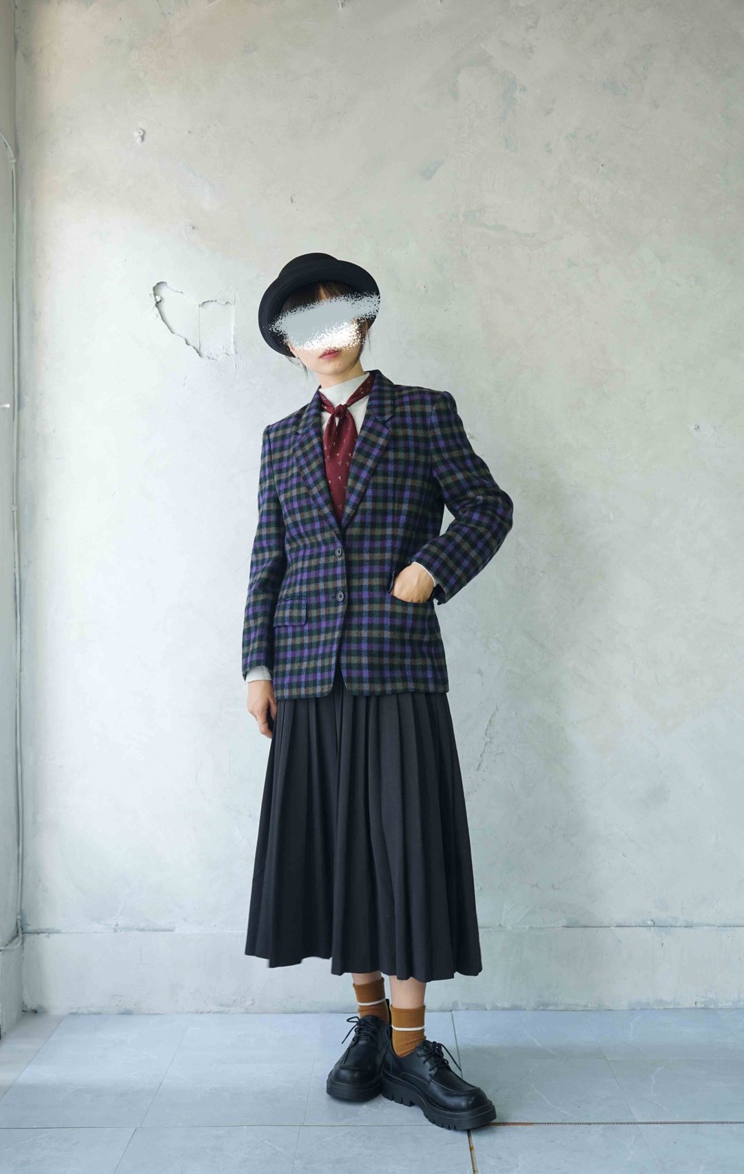 寻宝古着-DAKS学院风格紫色系格纹毛西装外套 - 女装西装外套/风衣 - 羊毛 紫色