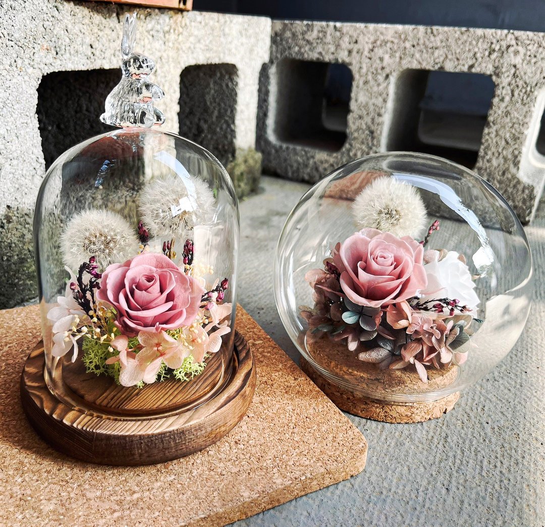永生花 莫兰迪玫瑰蒲公英 粉色花园 兔子 花盅 - 摆饰 - 植物．花 