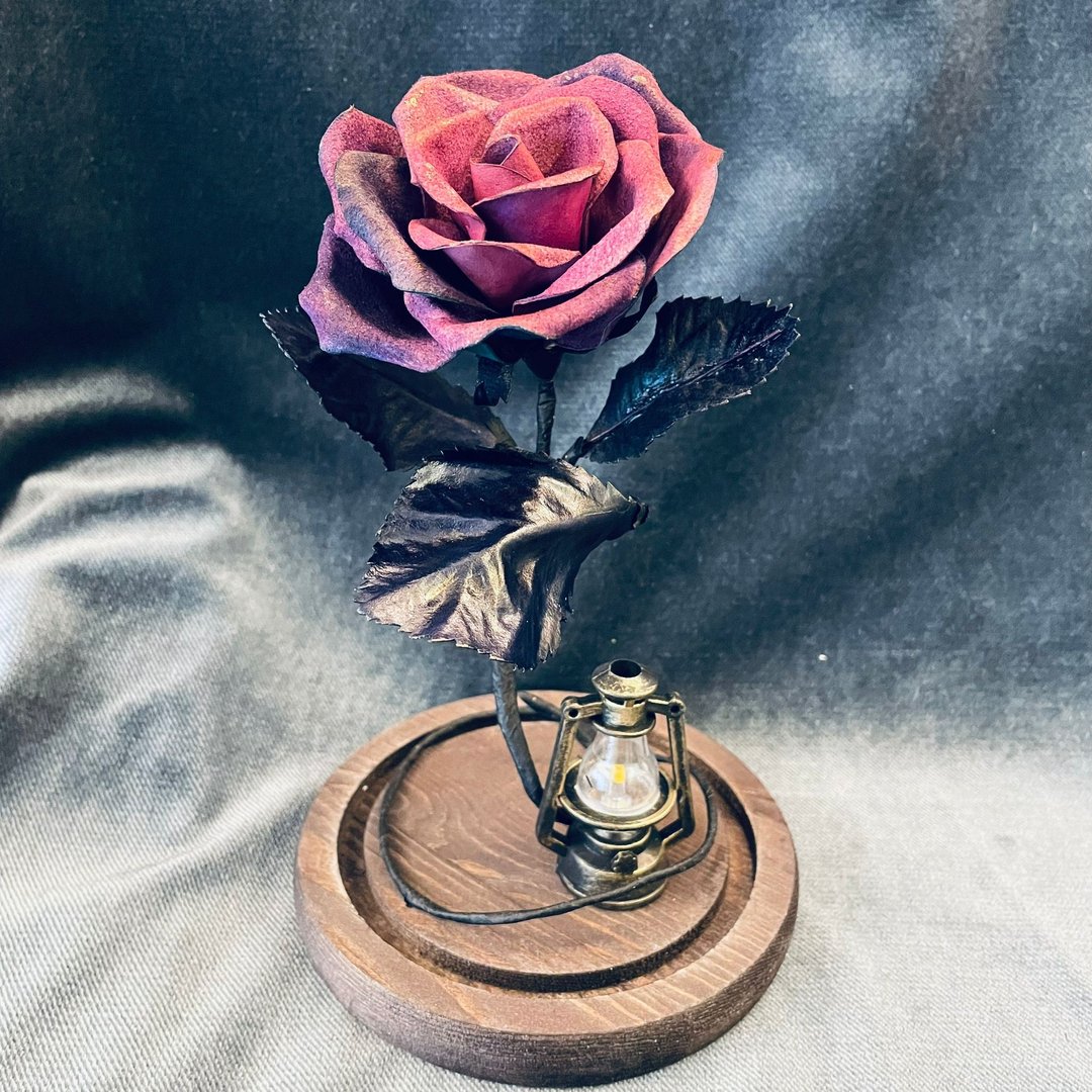 【定制化礼物】皮革玫瑰花 | 手工渐变染色| 玫瑰花支 | 连玻璃瓶 - 摆饰 - 真皮 