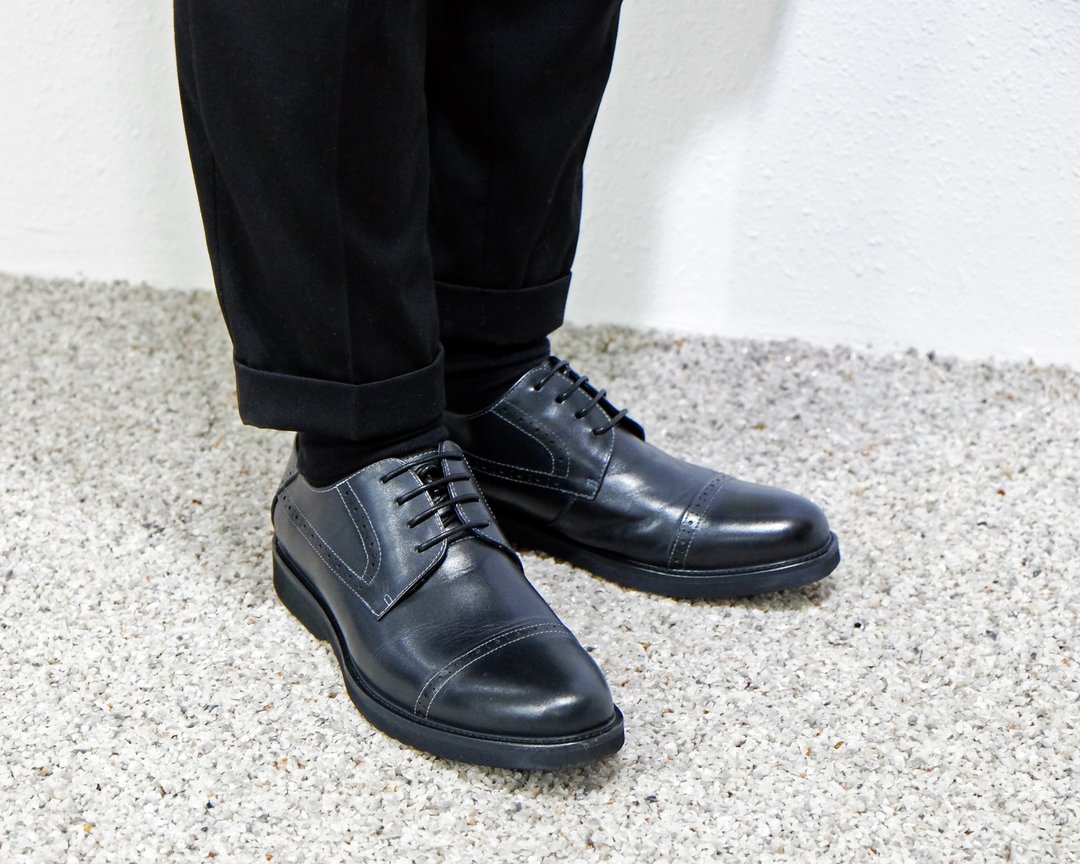 A/W 18 Mens Black Quarter Brogue Derby Shoes - 男款皮鞋 - 真皮 黑色