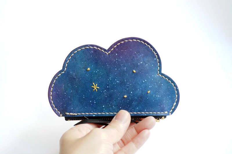 手染宇宙星空 云朵零钱包 钱包 卡夹 - 零钱包 - 真皮 紫色
