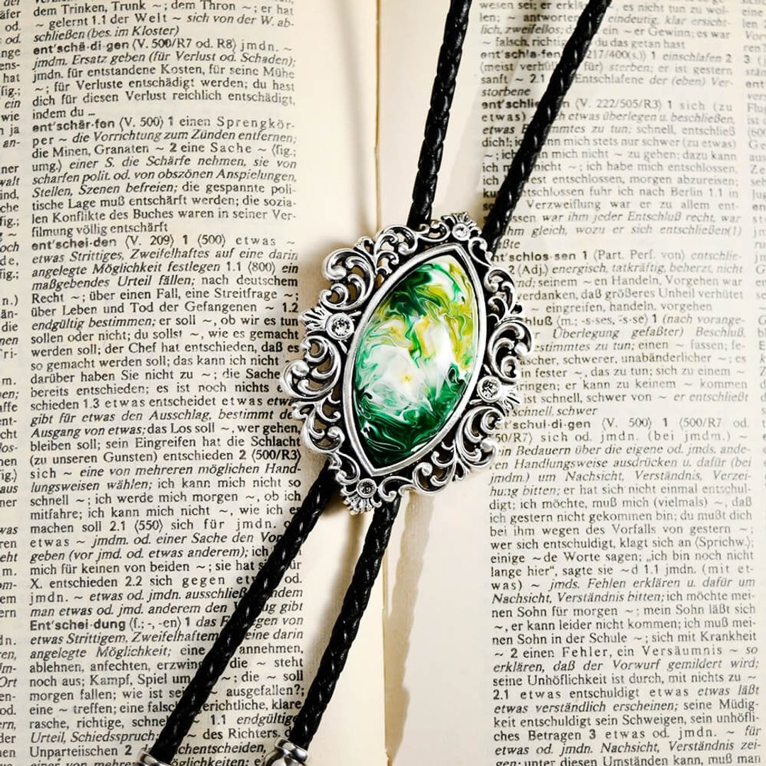 艺术之眼 保罗领带 Bolo Tie 真皮 皮革项链 皮绳领带 长项链 - 领带/领带夹 - 真皮 银色