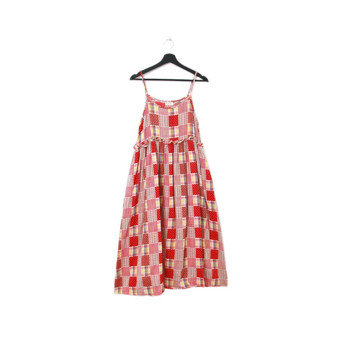 Back to Green-复古长洋装 日系格纹 拼布 Ls-14//vintage dress - 洋装/连衣裙 - 棉 