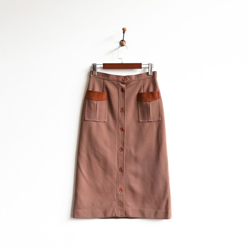 【蛋植物古着】日本制缇香欧蕾针织高腰古着裙 - 裙子 - 其他人造纤维 咖啡色