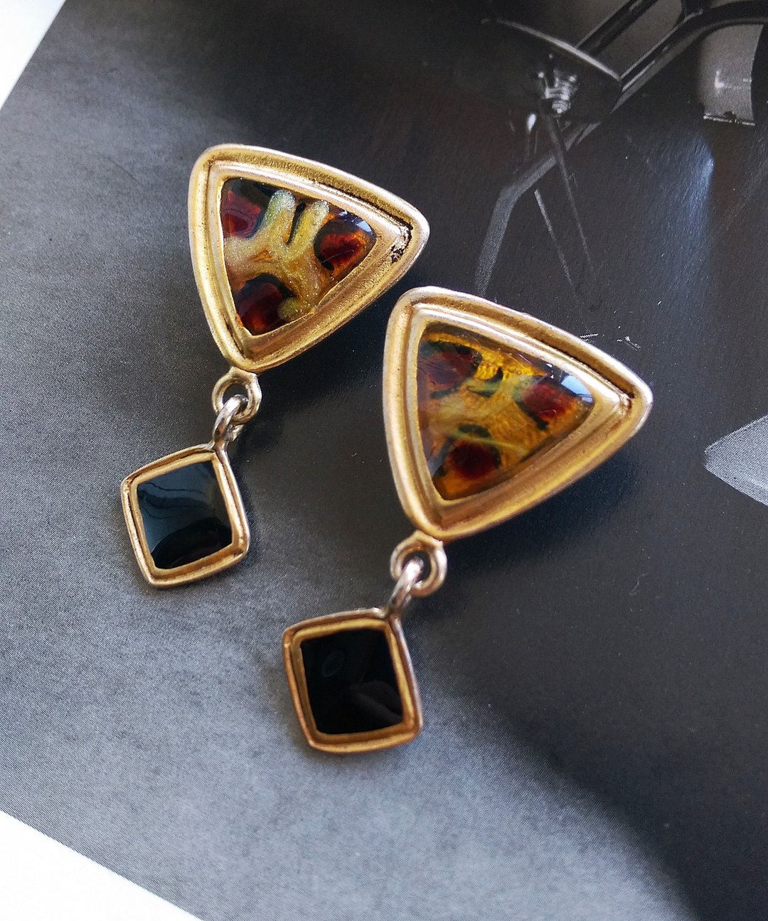 Vintage Jewelry 西洋古董饰品 几何 艺术普普  针式耳环 - 耳环/耳夹 - 其他金属 金色