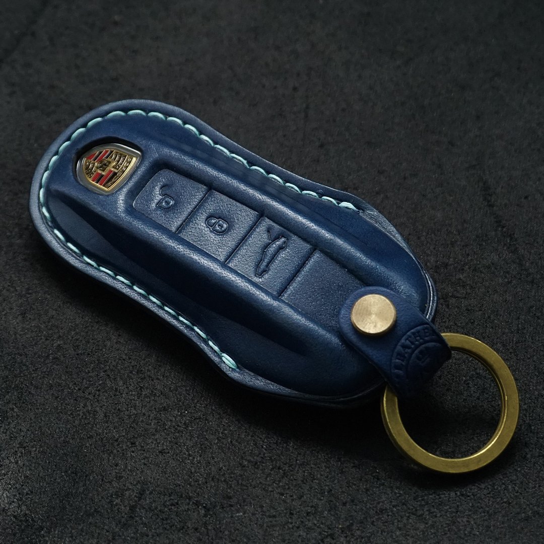 PORSCHE Cayenne Macan Panamera 911 汽车  钥匙 皮套 钥匙包 - 钥匙链/钥匙包 - 真皮 蓝色