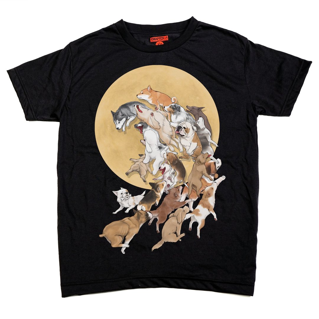 T-shirt, 海浪, 月亮, 狗狗家庭 - 男装上衣/T 恤 - 其他材质 黑色