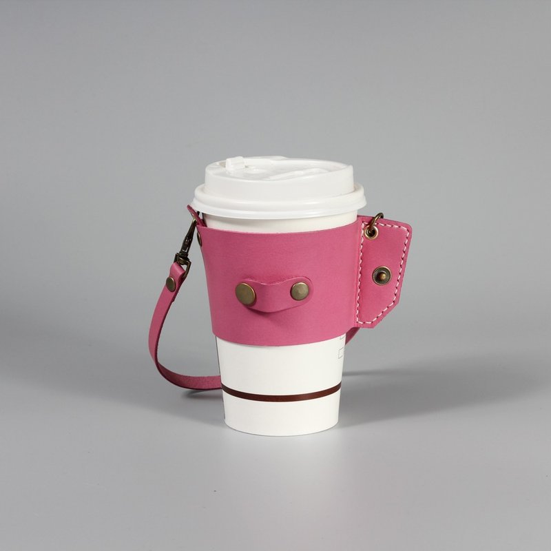 卷卷真皮环保提袋2袋口无缝线版  手工真皮缝制小巧易收纳 樱花粉 - 随行杯提袋/水壶袋 - 真皮 粉红色