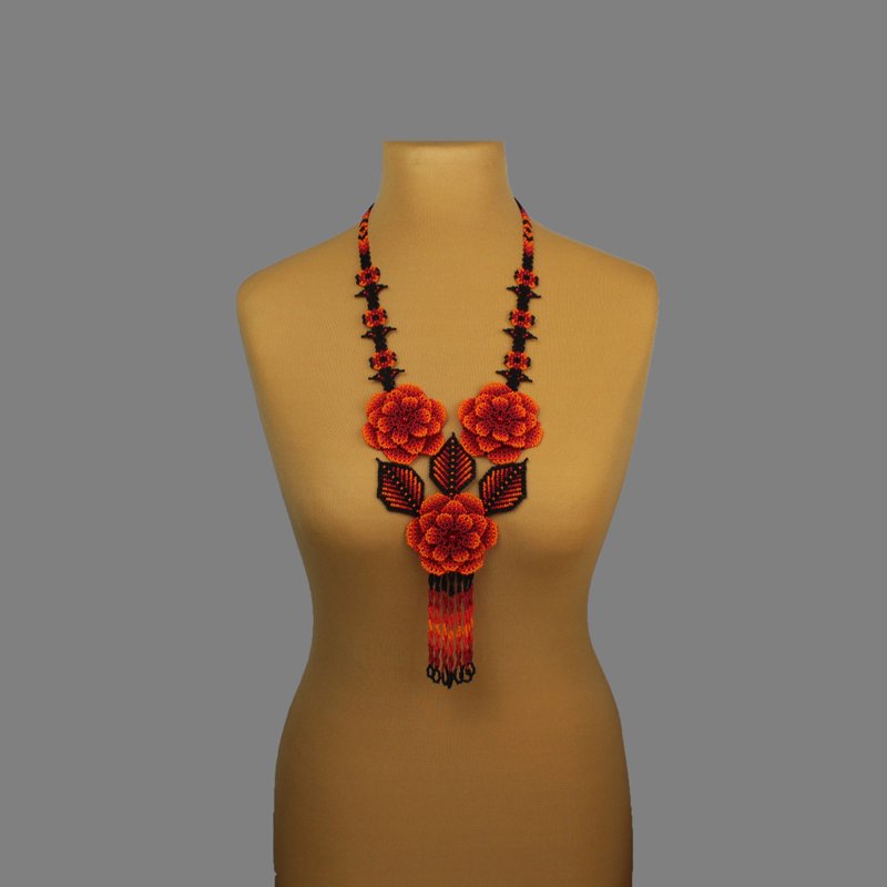 Red flower necklace elegant jewelry for mom - 项链 - 玻璃 红色
