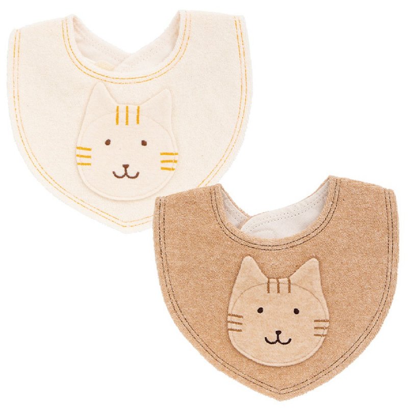 Y-1288 にゃんこのスタイ 100%オーガニックコットン 猫 bib Cat 日本製 - 围嘴/口水巾 - 棉．麻 白色