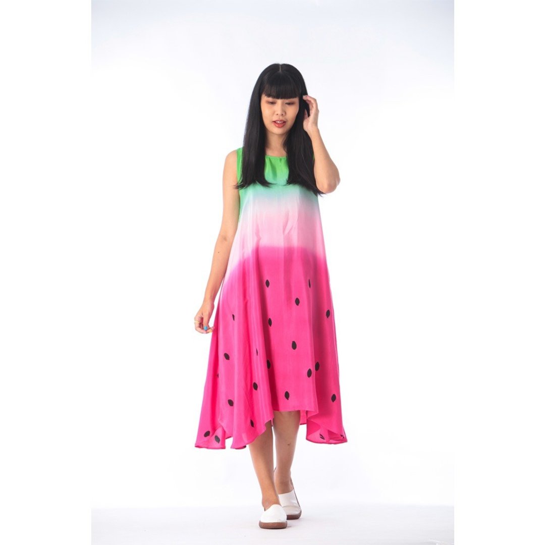 Dress Hand Paint Soft Cotton Silk for Yoga Vacation Holidays - 洋装/连衣裙 - 棉 粉红色