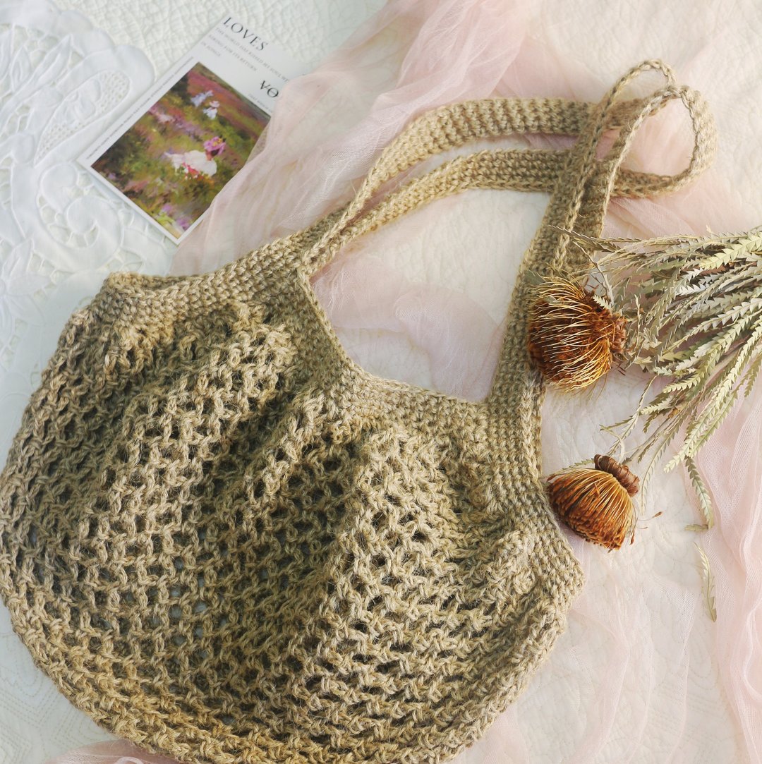 【订制】Handmade 手工编织/黄麻绳编织网袋/购物袋/麻绳包 - 手提包/手提袋 - 棉 卡其色