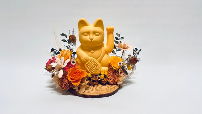 永生干燥花—招财猫名片座 - 干燥花/捧花 - 塑料 黄色