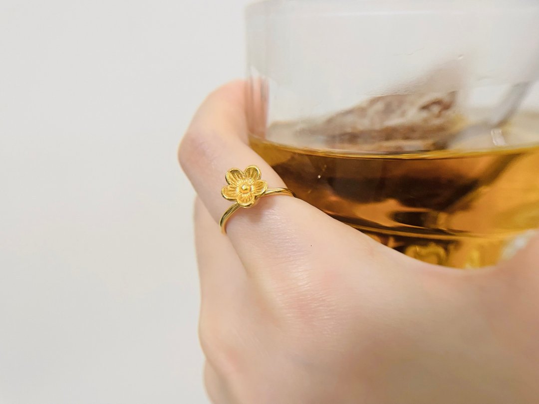 金色花朵开口戒指 尺寸自调 - 戒指 - 其他金属 卡其色