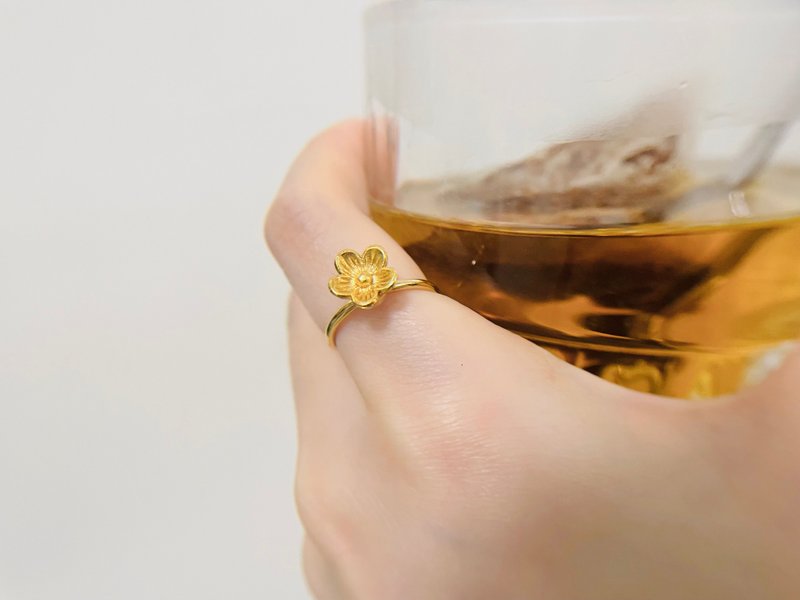 金色花朵开口戒指 尺寸自调 - 戒指 - 其他金属 卡其色