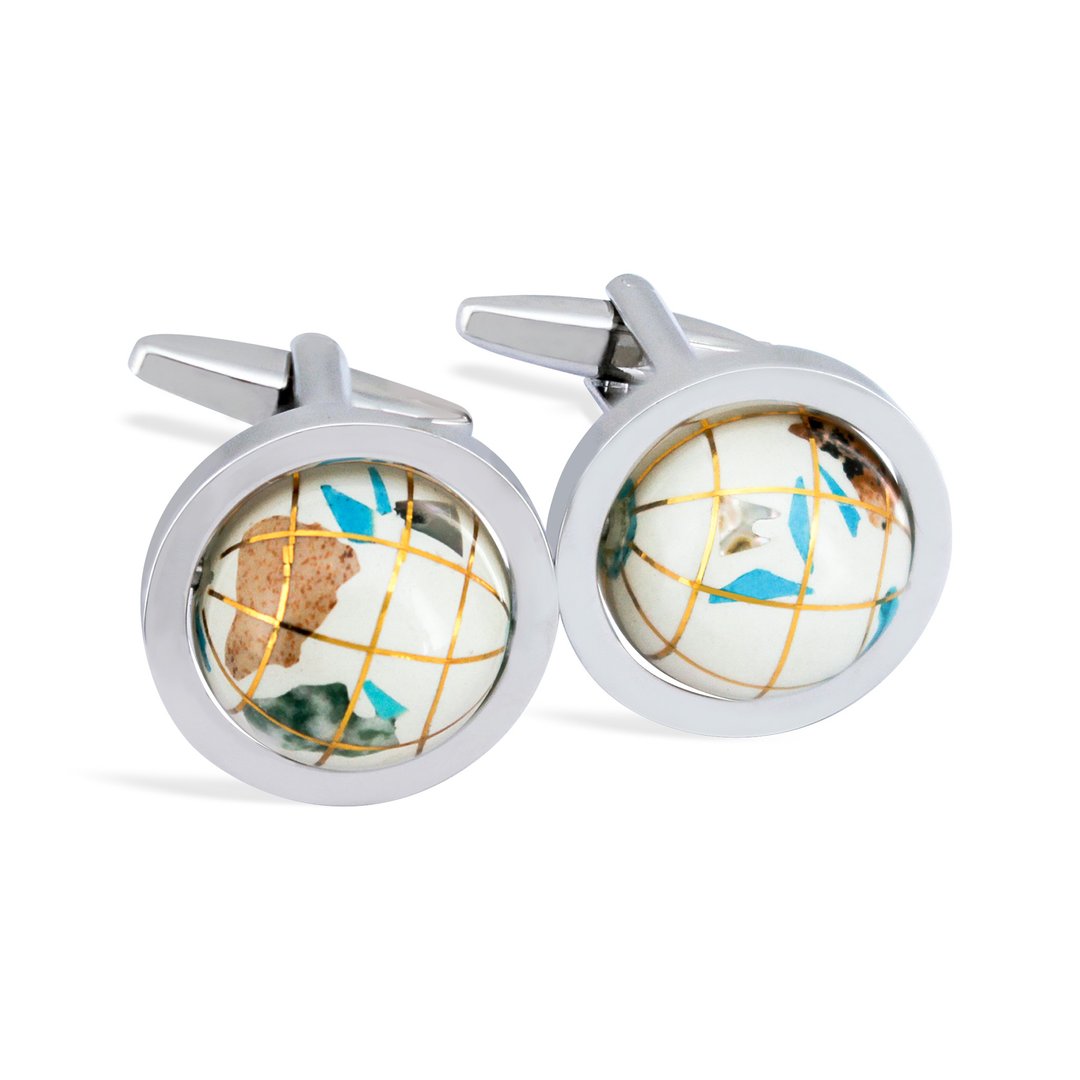 Globe Cufflinks, Traveller Cufflinks, Geographer Cufflinks - 袖扣 - 其他材质 银色