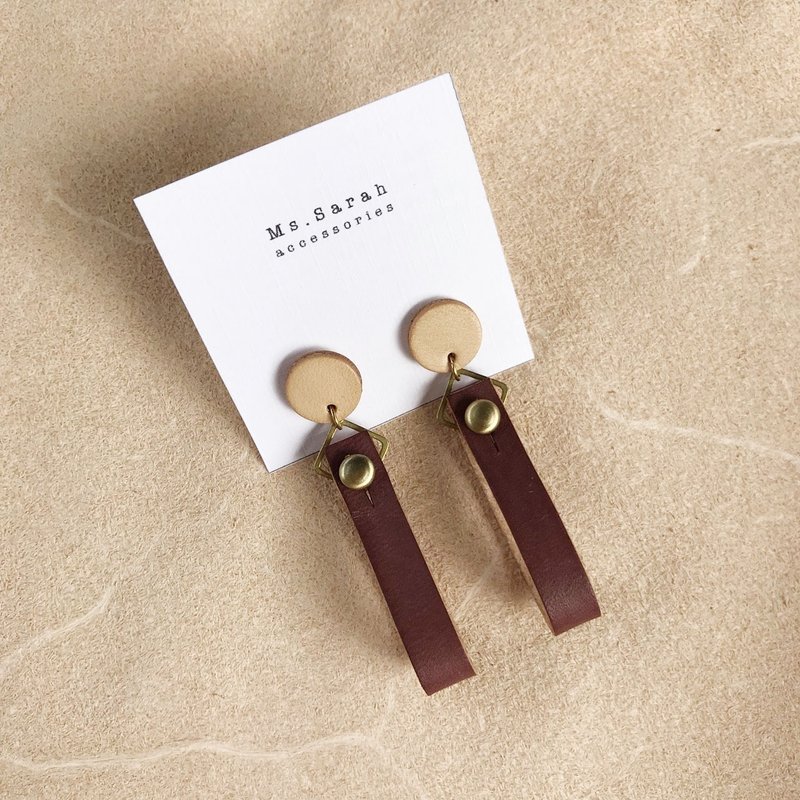 皮革耳环_圆缎带1号作品_原皮搭木莓(可改夹) - 耳环/耳夹 - 真皮 红色