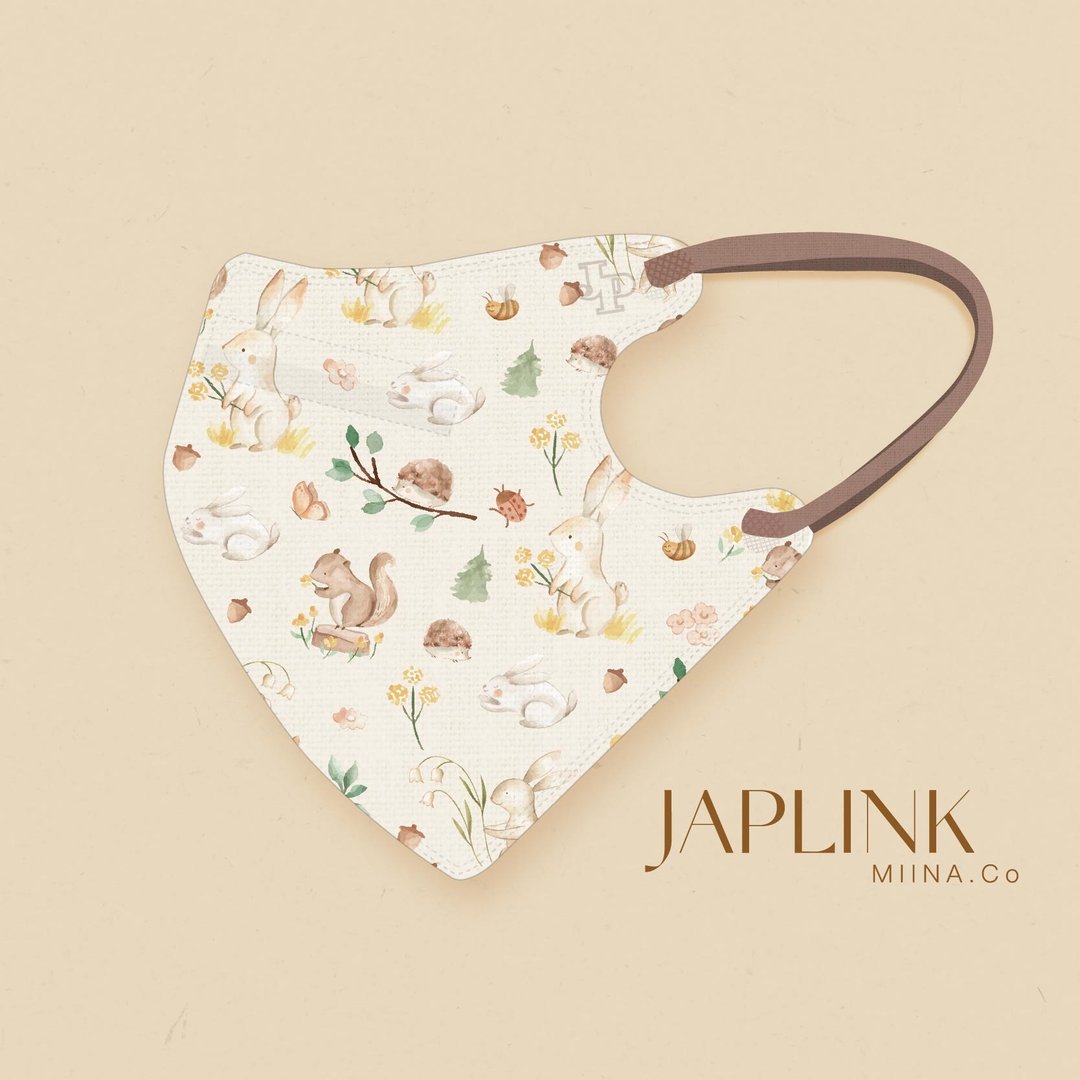 【标准】JAPLINK HEPA 高科技水驻极 立体医疗口罩-兔兔森林 - 口罩 - 聚酯纤维 金色